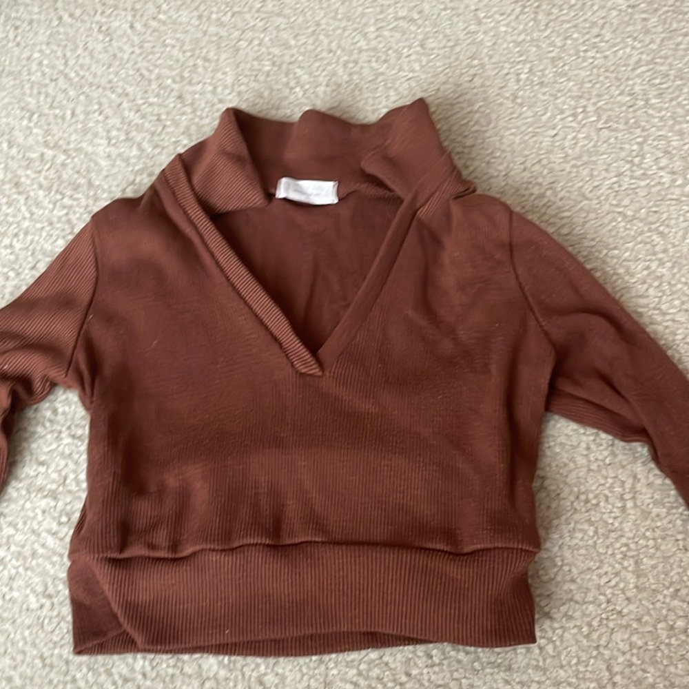 Cute brown long sleeve cropped top